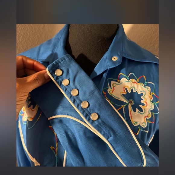 H BAR C ranchwear Womens Blue Western Embroidered Button-Up Shirt - Picture 4 of 8